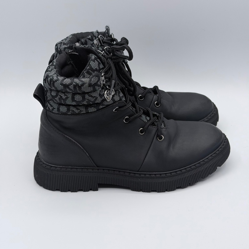 DKNY Kids Youth Size 2 Black Combat Boots Lace Up Side Zip Lug Sole DKN565